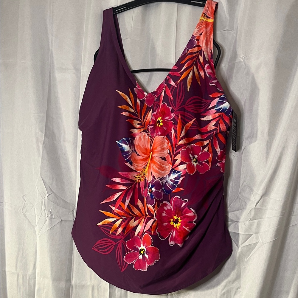 Swimsuits For All Floral One Piece - Purple and Red women plus size 26 NWT